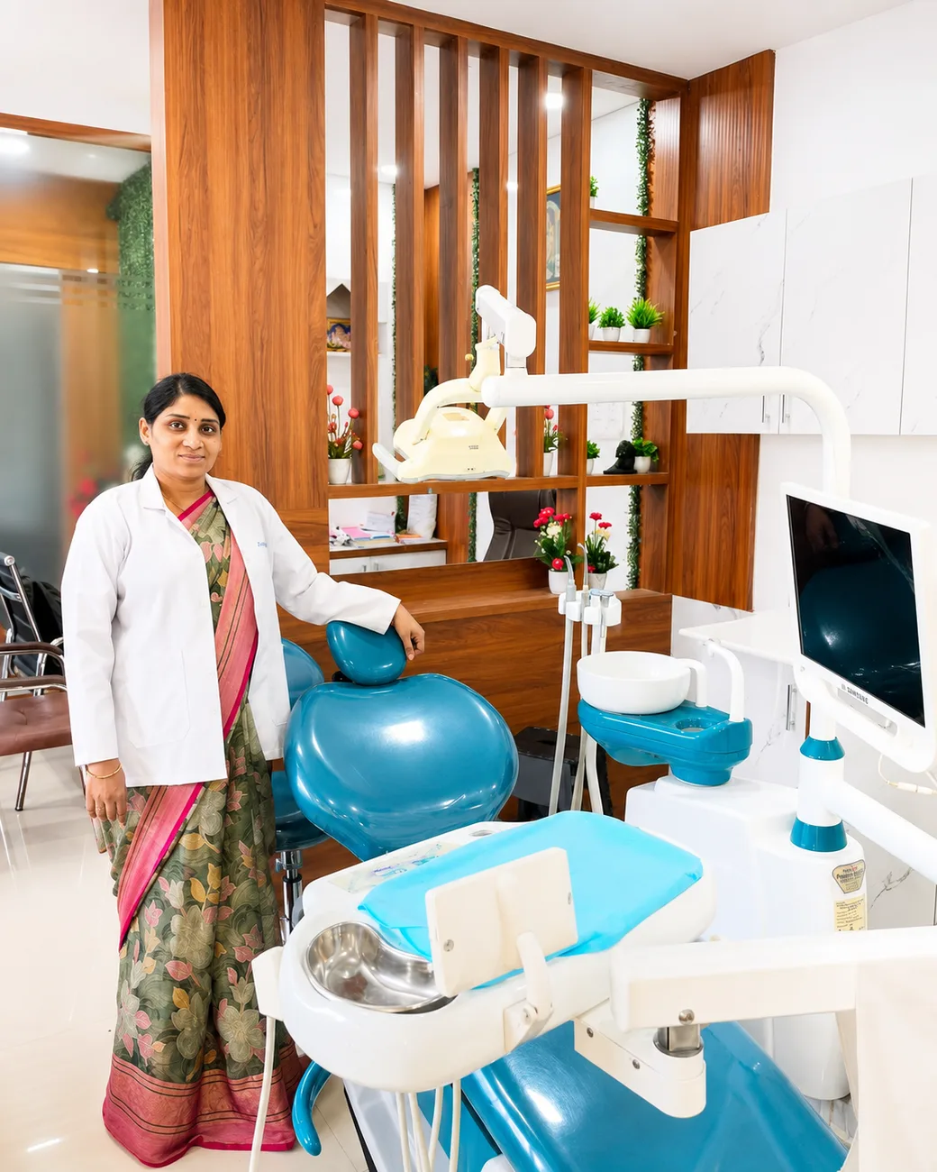 Dr. Mamatha Rani inside Mamatha Dental Care treatment room